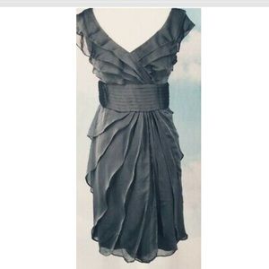 Adrianna Papell Occassions Cascading Tiered Ruffle Chiffon Dress Gray Women's 8